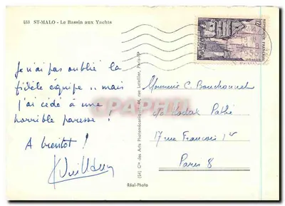 St-Malo - Il bacino dei yacht — editore Réal-Photo, n° 453 — Verso
