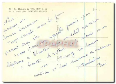 Castelo de Val — XVᵉ s. visto da estrada, perto de Lanobre (Cantal) — Filly & Hart — Verso