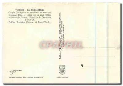 Casais burgueses e empregada em traje regional — Hotel de la Couronne em Rouen — Edições Mexichrome — Verso