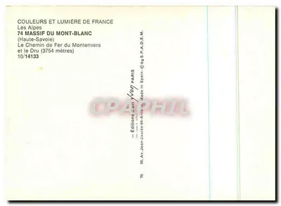 Alpy — Massif du Mont-Blanc — Linia kolejowa Montenvers i Dru (3754 metrów) — Wydawnictwo Jean-Jaurès-94 — Rewers