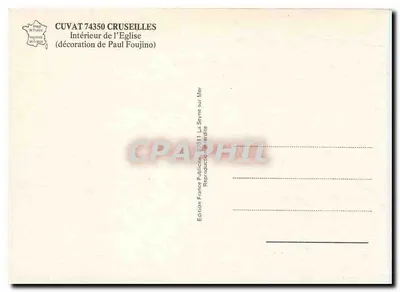 Wnętrze kościoła w Cuvat — dekoracja Paul Foujino — Wydawnictwo France Publicité — Rewers