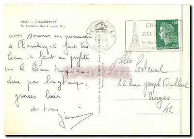 Fontaine dos 4 elefantes — Chambéry — Editor JANSOL, n° CH41 — Verso