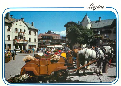 Megève — Os trenós, praça da Igreja — Edições Révalp, Albertville