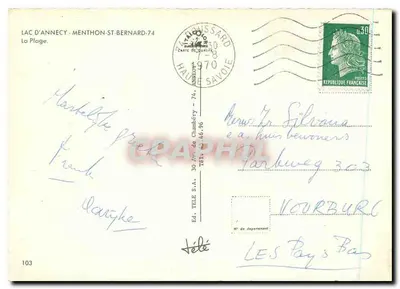 Lac d'Annecy — Menthon-Saint-Bernard — Éd. TELÉ S.A. No. 103 — Back