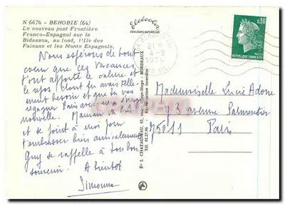 Behobia (64) — Het nieuwe Franco-Spaanse brug over de Bidassoa, in de verte, de Eiland der Faisans — Uitgever Elcé, n° 6674 — Achterkant