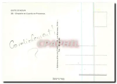 Capela e Cipreste na Provência — Edições de Arte ALTARI, Nice — Verso