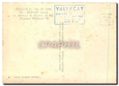 Pokój Króla Ferdynanda VII — Zamek Vélençay — Wydawnictwo Valoire — Rewers