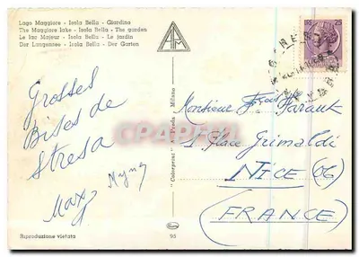 Ogród Isola Bella — Lago Maggiore — wydawca A. Pedia, nr 95 — Rewers