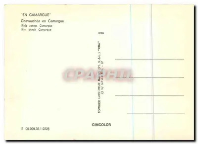 Jazda w Camargie — scena jazdy konnej na morzu — wydawca CIMCOLOR, nr 00.999.39.1.0228 — Rewers