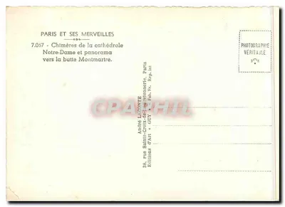Notre-Dame — Chimären und Panorama in Richtung Butte Montmartre — Éditions d'Art Guy — Rückseite