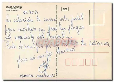 Praia de Atalaia — Aracaju, Brasil — editor BRASIL TURÍSTICO, n° BR 703 — Verso