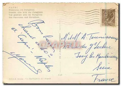 Capri — Pejzaż z Faraglioni — Ditta R. Renza, Via Maddalena, 42 - Napoli — Rewers