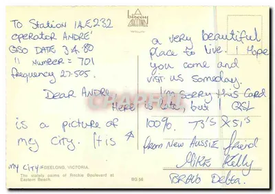 Geelong, Victoria — Eastern Beach e Ritchie Boulevard — Biscay Greetings BG 56 — Verso