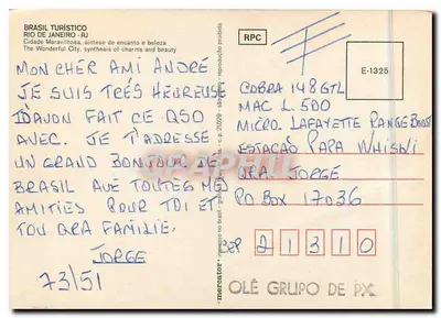 Rio de Janeiro — paisagem e praia — Brasil Turístico, n° E-1325 — Verso
