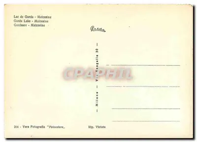 Lago di Garda - Malcesine — widok panoramiczny z kwiatami na pierwszym planie — wydawca Verà Fotografia "Fotocelere" — Rewers