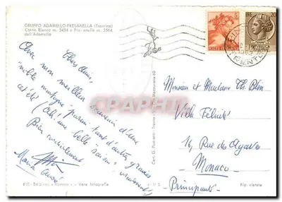 Gruppo Adamello-Fresanella (Trentino) — Corno Bianco m. 3434 e Preseanella m. 3564 — Carta G. Pedrotti, n° 610 — Verso