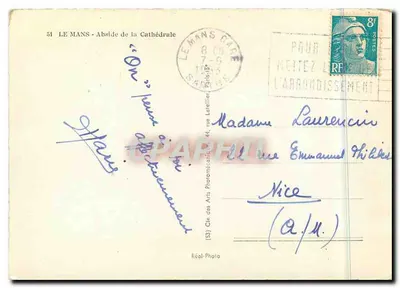 Le Mans - Absydę katedry — widok z pomnikiem upamiętniającym zmarłych — Spółka Sztuki Fotomechanicznej — Rewers