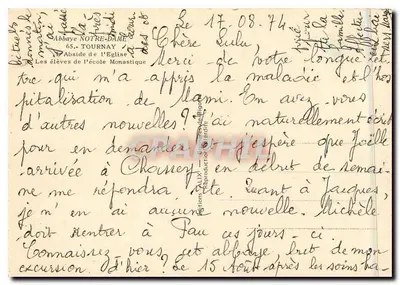 Abadia Nossa Senhora de Tournay — Os alunos da escola monástica — editor Allix, Bagnères — Verso