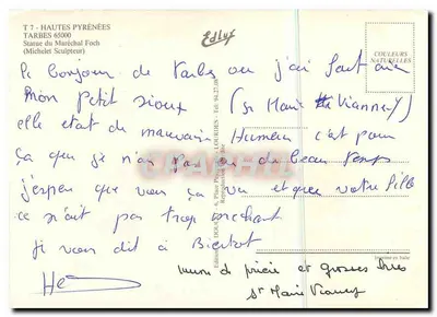 Estátua do Mariscal Foch em Tarbes — editor Edlyf, série T 7 — Verso
