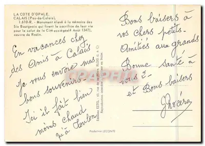 Monument aos Seis Burgueses de Calais — obra de Rodin — Editor Estel — Verso
