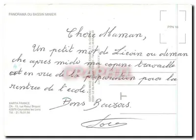 Panorama do Bassin Minero — Locais de Lens, N.D. de Lorette, Sallaumines, Montigny en Gohelle, Billy Montigny, Henin Beaumont, Vimy, Harnes, Douai — Edições KARTA FRANCE — Verso