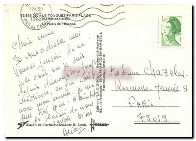 Le Touquet — O Palácio da Europa — Edições 'LA CIGOGNE' — Verso