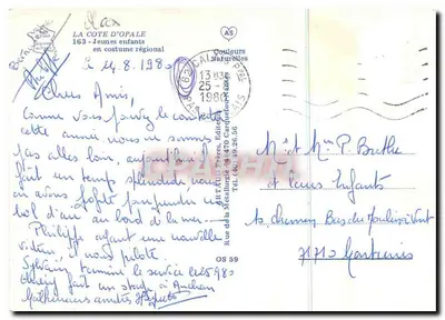 Crianças jovens em traje regional — A Côte d'Opale — Edição ARTAUD Frères — Verso