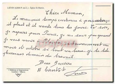 Liévin — Igreja de São Martinho — Edições e Impressões Combier / Mâcon — Verso