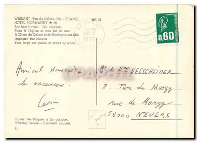Wiissant (Pas-de-Calais) — Hotel Normandy — editor HN 52 — Verso