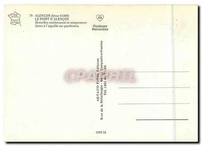 Le Point d'Alençon — wyroby na papiernicach na pergaminie — wydawca ARTAUD Frères — Rewers