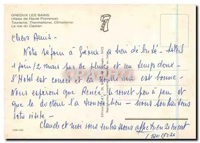 Rue du Cadran — Greoux-les-Bains — Edições S.E.A.T. n°235/133 — Verso