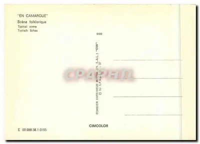 Scène folklorique — Camargue — Imprimeur Combier (71, S.&L.) 'CIM' — Verso
