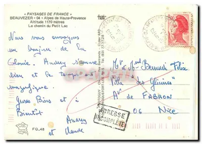 Beaubezer — Alpes de Haute-Provence — Éditeur Photoguy — Verso
