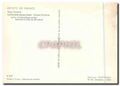 Castellane (Basses-Alpes) — O Roc e Notre-Dame-du-Roc dominando a cidade — Editions Photoguy, Nice — Verso