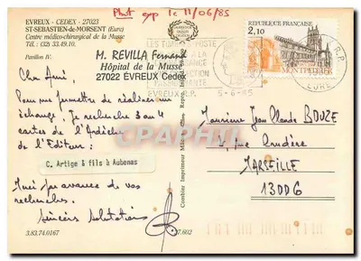Hôtel de la Musse — Évreux — C. Artige & fils à Aubenas — Rewers