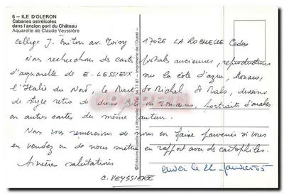 Cabanes ostréicoles — w dawnym porcie Château — Aquarelka Claude Veyssière — Rewers