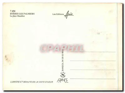 Hyères — Place Massillon — Les Editions Aris, n°7 694 — Verso