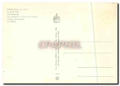 Digne — widok ogólny, most nad Durną, pole lavendy, basen — Wydawnictwo « Matis » — Rewers