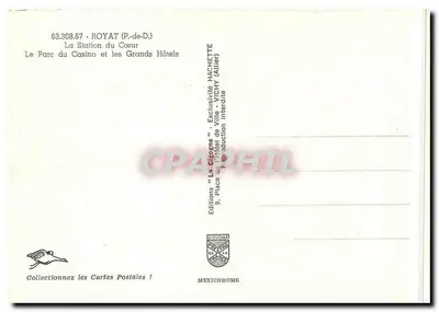 Royat (P.-de-D.) — Widok na Stację Serca, Park Kasyna i Wielkie Hotele — Wydawnictwo Hachette — Rewers