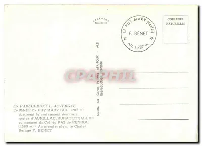 Puy Mary — cima 1787 m — Sociedad de Tarjetas Postales APA-ROUX — Reverso