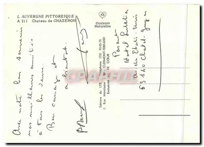 Castelo de Chazeron — Auvergne pitoresca — Éditions LYS — Verso