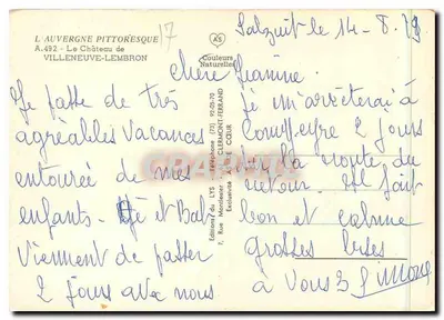 El Castillo de Villeneuve-Lembron — vista de la torre principal — Ediciones del LYS — Reverso
