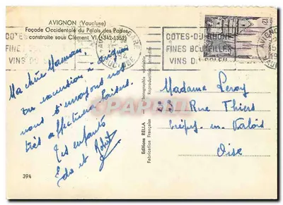Avignon — Facha da Frente do Palácio dos Papas — Edições Rella — Verso