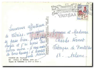 Zamek Valrèas — Royers de Valfenière — wydane przez CIM — Rewers
