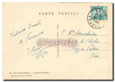 Apt (Vaucluse) — Publiczny ogród — Wydawnictwo Gastin, Tabacs — Rewers