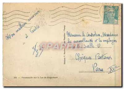Passeggiata sul Lago di Gérardmer — Edizioni V. Rorder, Nancy — n° 545 — Verso