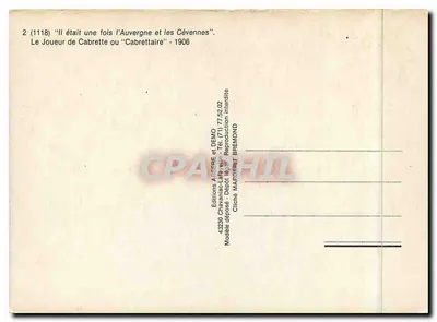 O Jogador de Cabrette ou "Cabrettaire" — Auvergne e Cévennes — Edições Chavamac-Lata, 1906 — Verso
