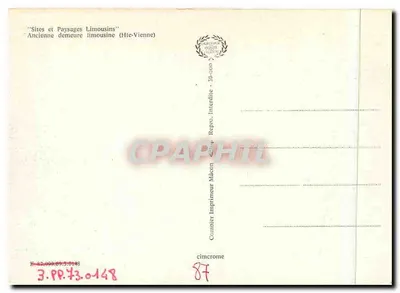 Antiga moradia limousina — Hte-Vienne — Impressora Mâcon — Verso