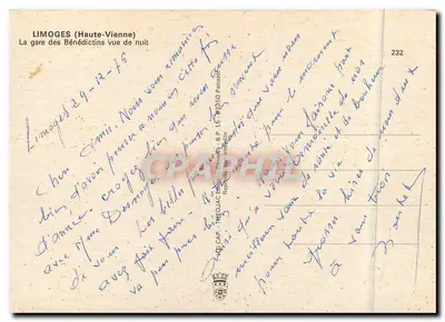 Limoges (Haute-Vienne) — Stacja Benedyktynów widziana z nocy — wydawca CAP, nr 232 — Rewers