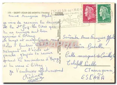 Saint-Jean-de-Monts — widok panoramiczny i dziecko w stroju narodowym — wydawca Artaud, Nantes — Rewers